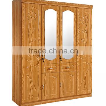 wardrobe 4 doors PVC coated modern design with mirrors pvc wardrobe