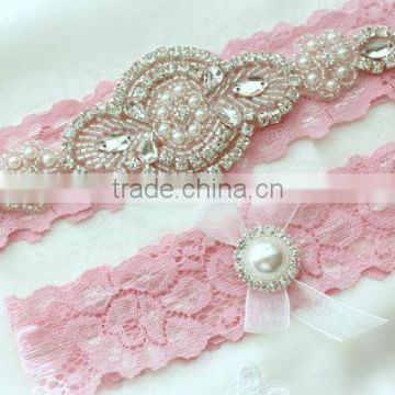 Pink Rhinestone Pearl Garter,Wedding Garter Set,Bridal Garter Belt,Keepsake,Toss,Prom Garter,Brooch Garter