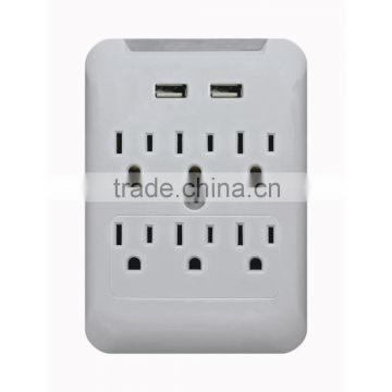 6 outlet surge protected current tap with USB ports