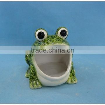 Ceramic frog garden decoration pot, pottery garden flower pot