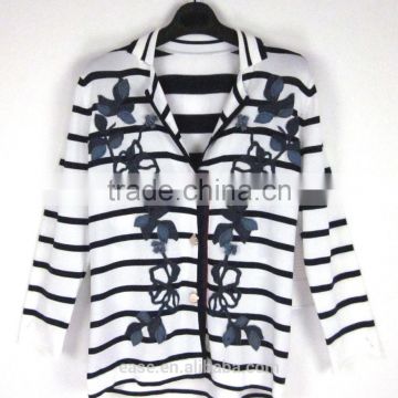 2016 black and white stripe with embroidery lady sweater