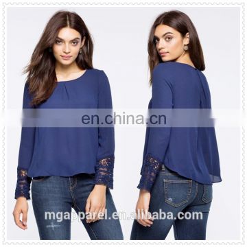 korean style female long sleeve chiffon blouse for ladies wholesale