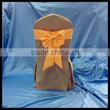 factory wholesale silver jacquard chair cover with golden chair bowknot band for weddings