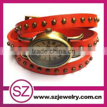 wholesale rond stud cow leather strap band bracelet quatz watches