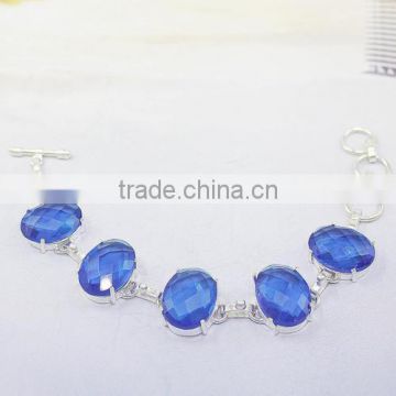 Attactive Oval Shape Blue Topaz Silver Adjustable Tennis Bracelet