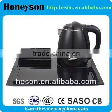 hotel guest amenity electric plastic tea kettle with welcome tray set for guest room