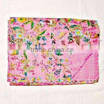 exclusive pink bird paradise kantha quilts twin size