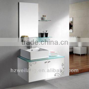 white PVC tempered glass basin bathroom cabinet MJ-2136