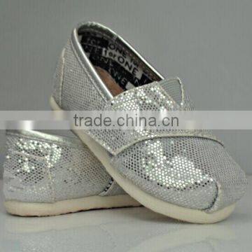 silver glitter baby canvas shoes kids casual shoes comfortable sneakers