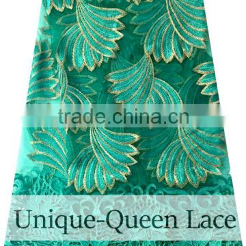 2016 Teal color net lace fabric / Best selling african tulle net lace fabric for wedding dress/teal embroidery net lace fabric