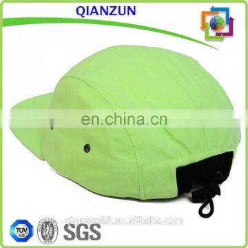 100% Lightweight Cotton 5 Panel Hat Neon Green Nylon Waterproof Hat With Elastic Band