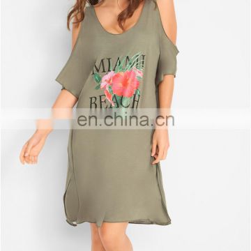 2019 Sexy Cold Shoulder Bikini Cover Ups Casual Miami Beach Letters Printed Summer Dress Women Beachwear Swimsuit Cover Up