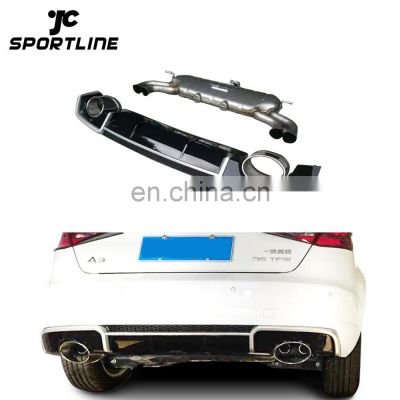 PP+304 Steel RS3 Look Tail Exhaust Rear Diffuser for Audi A3 8V Sportback 13-16