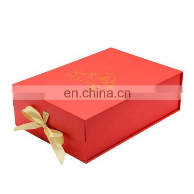 Simple style custom colour size clothes magnetic red paper gift box with logo