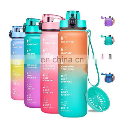 32oz Motivational Leakproof Fast Flow Trendy Water Bottle with Time Marker & Removable Strainer