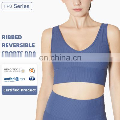 New arrival Ribbed Tank Top Women Sports Bra High Impact Fitness Workout Yoga Bra