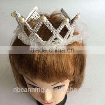 party crown /fancy novelty plastic crown with lace/ charming princess party crown hot sale