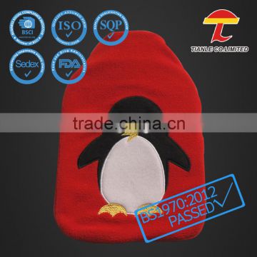 2000ml penguin pattern red fleece cover for hot water bottle