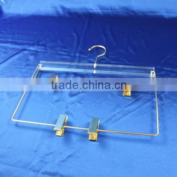 Clear Acrylic Clothes Hanger, Apparel hanger with hook and metal clips