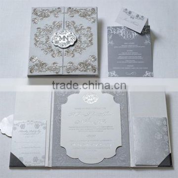 Silver Gatefold Pocket folder wedding invitations cards                        
                                                Quality Choice
