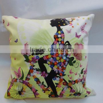 Fashion Handmade Retro Style Flower and Girl Painted Linen Cushion Cover Home Sofa Decor Pillow Case