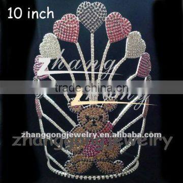 Large heart design colored rhinestone crown for pageant