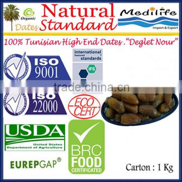 Organic Natural Standard Dates unbranched. Tunisian High Quality Dates "Deglet Noor" Category, Organic Standard Dates Fruit 1 Kg