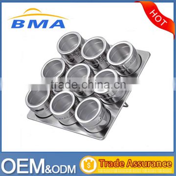 9 Pieces Stainless Steel Magnetic Container Spice Rack Set