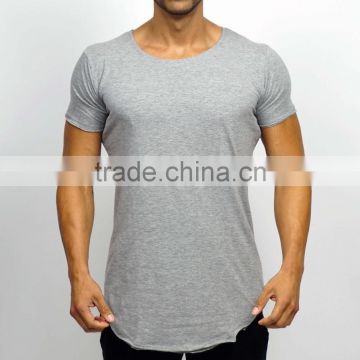 Bulk Wholesale 95% Cotton 5% Elastane Scoop Tee Men's Longline Curved Hem T Shirt OEM Short Sleeve Gym Fitted T-Shirt
