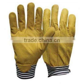 Yellow safty cow grain leather driving gloves 2014