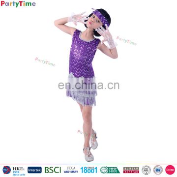 factory direct child halloween dresses fringe lace and sequins cheap purple flapper costume