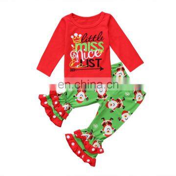 New Lovely Christmas Kids Baby Girl Santa Long Sleeve Top ruffles print Outfit