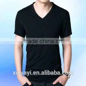 2015 Summer men plus size V-neck pure color short t shirt for fat man from China clothing factory