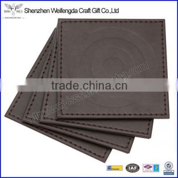 Hot Selling Square Brown PU Leather Coaster