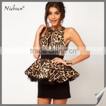 Party Wear High Quality Puffy Leopard Printed Prom Dresses Design