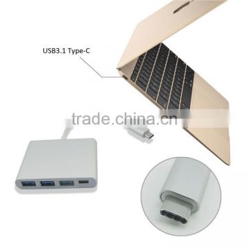 USB Type-C 3.1 Hub, USB-C to 3-Port USB 3.0 Aluminum Hub with 1 Type C Charger Port for the New Macbook, Google Chrome Book