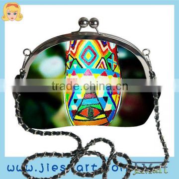 JSMART lady shoulder bag sublimation printing clip purse metal frame