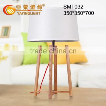 luxury wooden table lamp ,solid wood tripod white fabric shade table lamps
