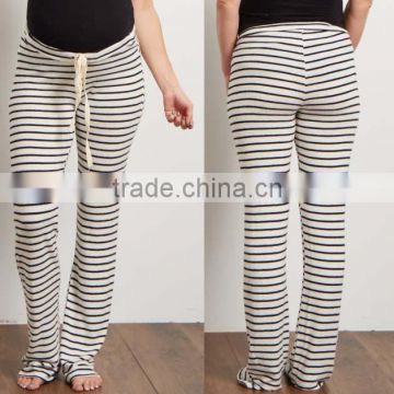 Pregnant Women Shops Black And White Striped Soft Knit Drawstring Maternity Pajama Pants Wholesale Custom Clothing For Pregnant