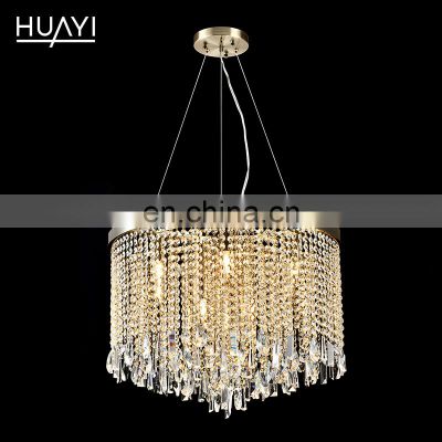 HUAYI Custom Contemporary Style Lobby Restaurant Golden Long Crystal Round Chandelier