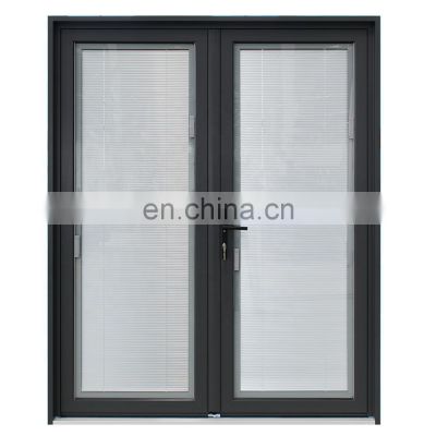 USA Standard thermal insulation Aluminum Double Pane French Louver Door with blinds glass Exterior Used