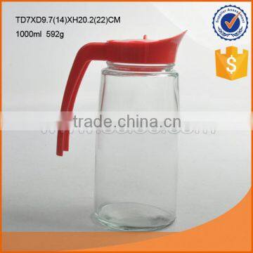 hot selling 1000ml clear glass pitcher glass kettle with plastic lid and handle                        
                                                Quality Choice