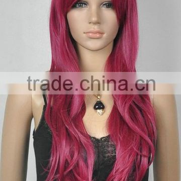 Red Long Straight and little curls Women wig lady Cosplay Wig N496