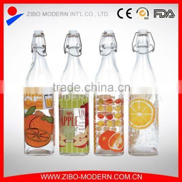 Decored Beverage 1 Liter 1000ml Wine Juice Water Milk Glass Bottle with Hermetic Lid