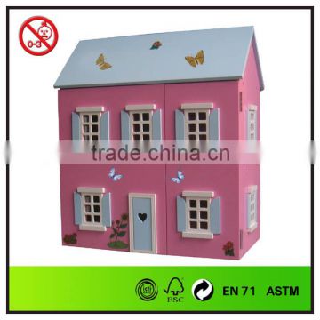 3-storied pink wooden handmade doll house