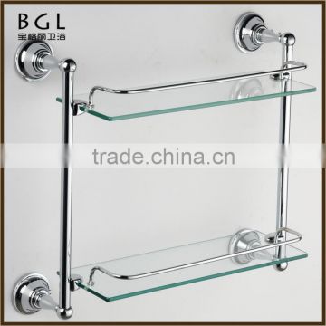 American style Direct Marketing Factory Zinc alloy Chrome plated Bathroom accessories Wall mounted Glass Tier Shelf