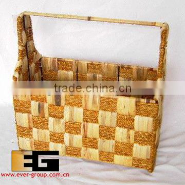 rectangular natural water-hyacinth storage basket with handle