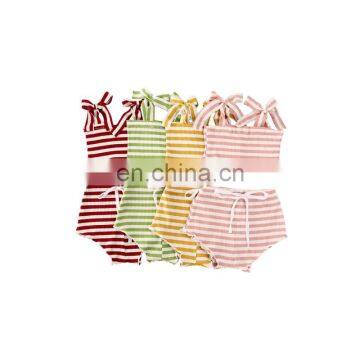 Summer baby clothing set toddler girls knitted clothes striped t-shirts and shorts infant girls clothes