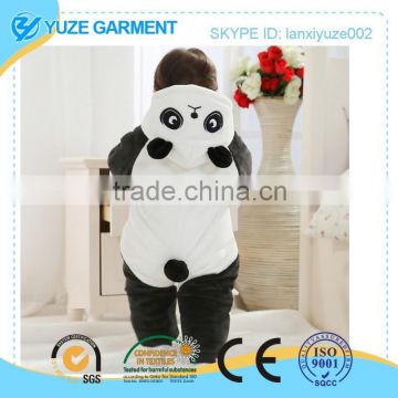 panda shaped one-piece hooded baby clothes rompers with flannel fabric