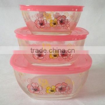Decal printing glass bowls with lids HF32038